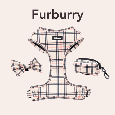 Hundsele, fluga och bajspåsehållare i Furburry mönster
